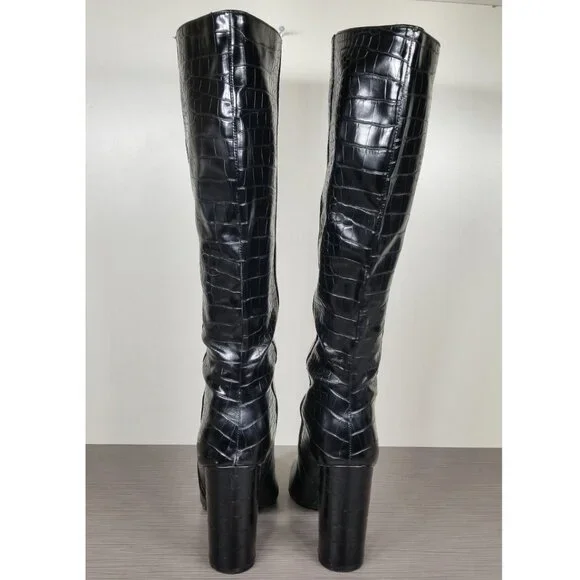 Steve Madden Triumph Croc-Embossed Boots, Black Faux Leather, Womens Size 8 M - Picture 5 of 11